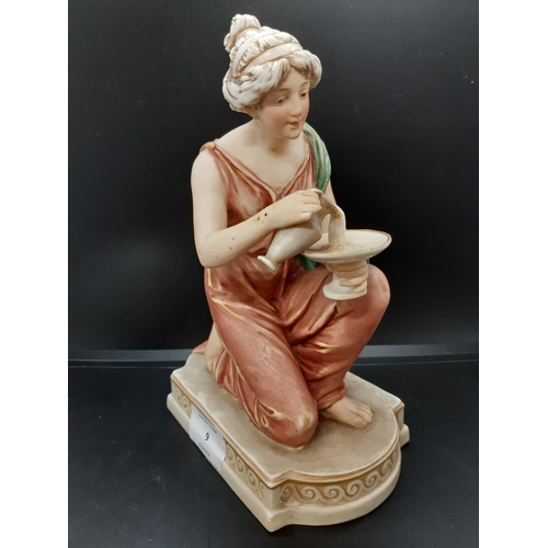 9 - A Royal Dux Bohemia porcelain figurine of a kneeling classical lady with back stamp to base - model ... 