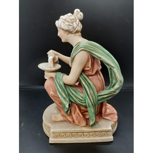 9 - A Royal Dux Bohemia porcelain figurine of a kneeling classical lady with back stamp to base - model ... 