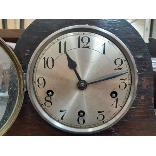 137 - Five various vintage mantel clocks to include an oak cased domed top chiming clock, Art Deco oak cas... 