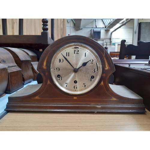 137 - Five various vintage mantel clocks to include an oak cased domed top chiming clock, Art Deco oak cas... 