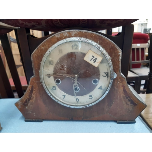 138 - Five various vintage mantel clocks to include two oak cased Smiths Enfield chiming clocks, inlaid oa... 