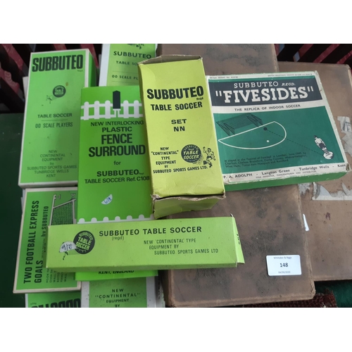 148 - A large collection of boxed and unboxed vintage Subbuteo to include catalogues, as new ‘u-paint’ out... 