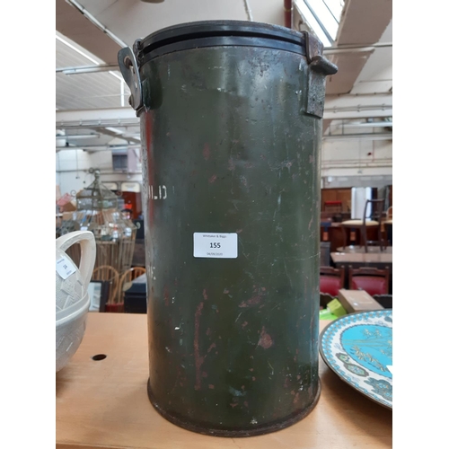 155 - A WWII British military hot beverage / food container together with a vintage black painted joiners ... 