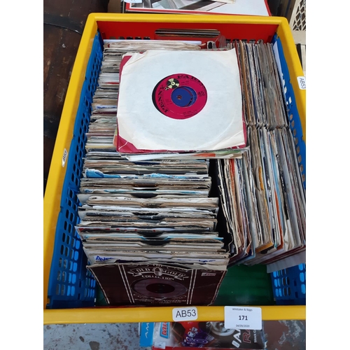 171 - A crate containing a large collection of 45’s to include ‘Sha-Bang Undercover‘, ‘Disco Tex & the Sex... 