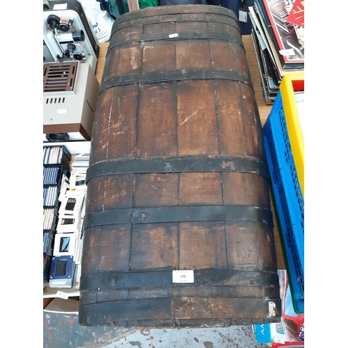 172 - An antique oak oval ‘blood tub’ beer brewing cask with wrought iron hoops