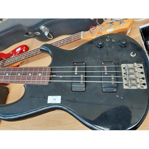 176 - A vintage black Aria pro II SB special II four string electric bass guitar together with a PB blazer... 