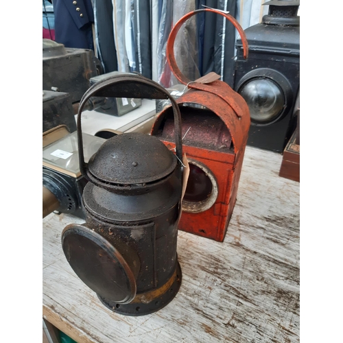 190 - An early/mid 20th century black painted B.R (W) railway signal lamp together with A mid 20th century... 