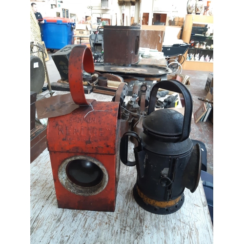 190 - An early/mid 20th century black painted B.R (W) railway signal lamp together with A mid 20th century... 