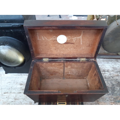 191 - Two boxes to include a Georgian sarcophagus mahogany tea caddy (missing interior) and a Victorian Ge... 