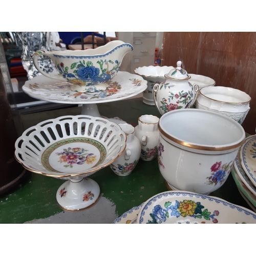 198 - A collection of mixed china to include ‘Minton Haddon Hall’ side plates, ‘Masons Regency’ dinner war... 