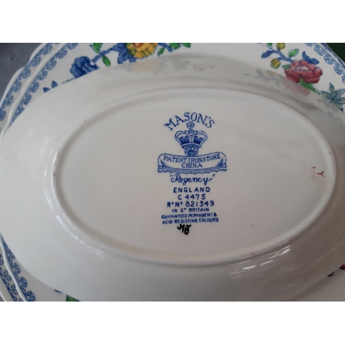 198 - A collection of mixed china to include ‘Minton Haddon Hall’ side plates, ‘Masons Regency’ dinner war... 