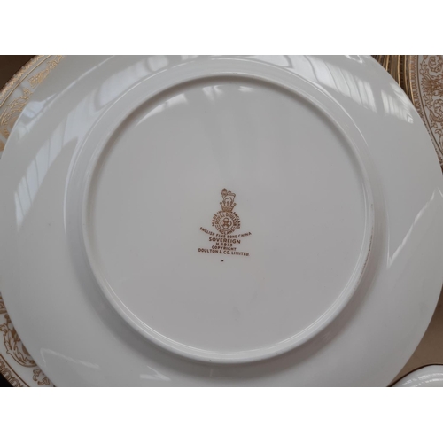 210 - A 53 piece Royal Doulton ‘Sovereign’ pattern part dinner service comprising two tureens, 12 side pla... 