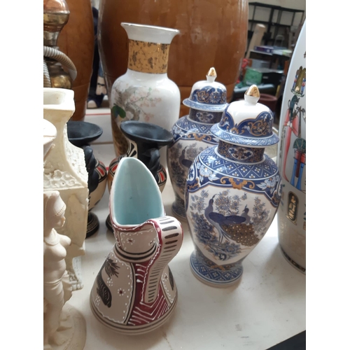 213 - A collection of various tourist ornaments to include a large Egyptian ‘Fathi Mahmoud’ vase with vari... 