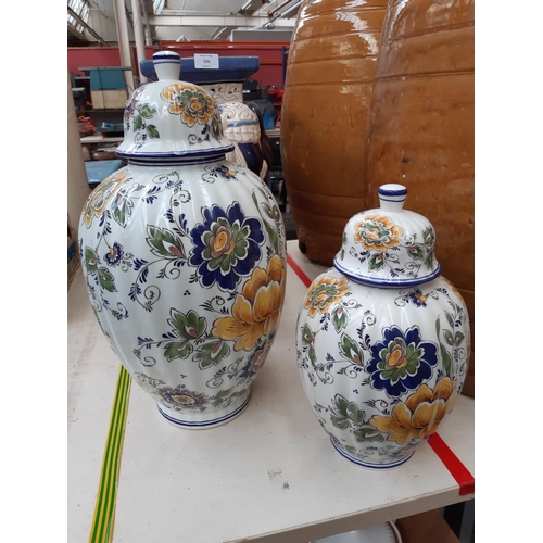 216 - Three items to include an oriental style ceramic blue and white elephant plant stand together with t... 