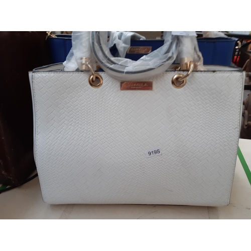 232 - Two as new Carmela Kurt Geiger hand bags to include one white and one dark blue