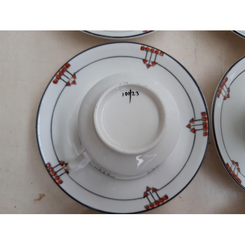 242 - An Art Deco 24 piece hand painted tea set comprising cake plate, tea cups, side plates etc.