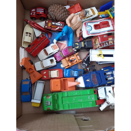 244 - Two boxes containing a large collection of die cast vehicles to include Matchbox, Corgi, Batmobile e... 