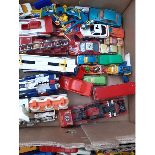 244 - Two boxes containing a large collection of die cast vehicles to include Matchbox, Corgi, Batmobile e... 