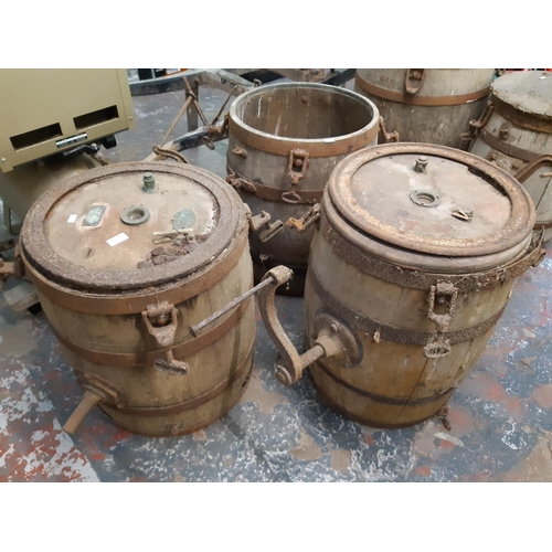 716 - Three vintage wooden butter churns