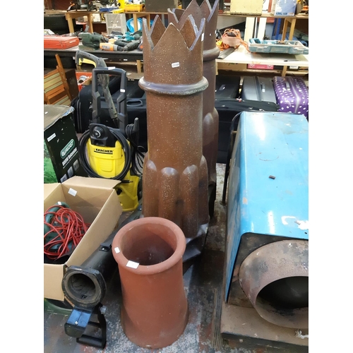 732 - Three various chimney pots to include one small terracotta and two large salt glazed (one A/F)