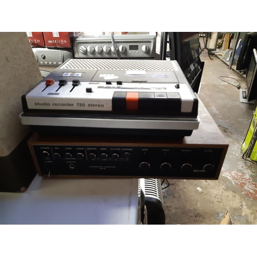 810 - Two items to include a vintage Sony TA 70 amplifier together with an ITT 720 portable cassette recor... 