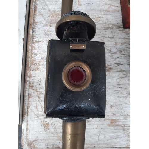 188 - A vintage brass and black Lamble & Co Of Liverpool metal hand held railway signal lantern