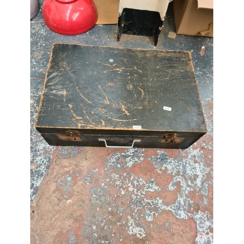 155 - A WWII British military hot beverage / food container together with a vintage black painted joiners ... 