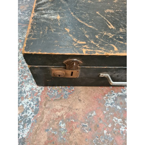 155 - A WWII British military hot beverage / food container together with a vintage black painted joiners ... 