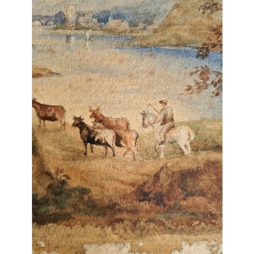 140 - A well detailed 19th century watercolour of a Scottish Highland farming scene with a mountain, lake,... 