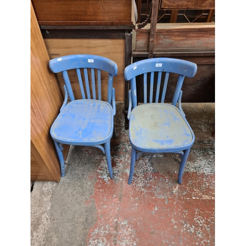 551 - A pair of vintage blue painted bentwood dining chairs