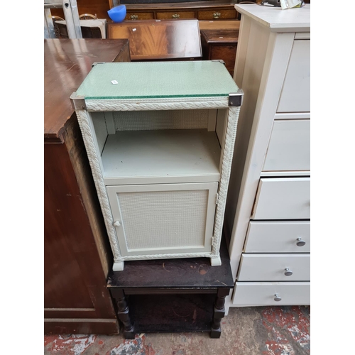 559 - Five items to include a white painted chest of two short over five long drawers, Lloyd Loom style gr... 