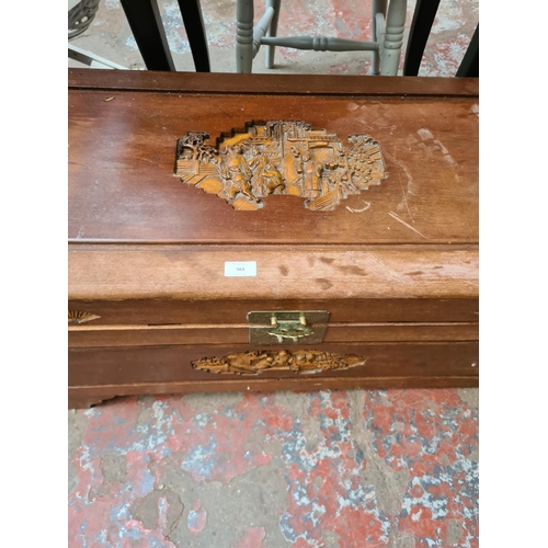 563 - Three items to include an oriental camphor wood chest (see condition report), cream painted kidney s... 