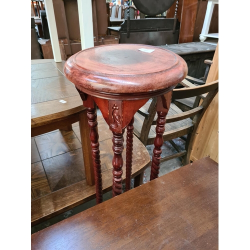 571 - Four items to include two antique style mahogany jardiniere stands on barley twist supports, reprodu... 