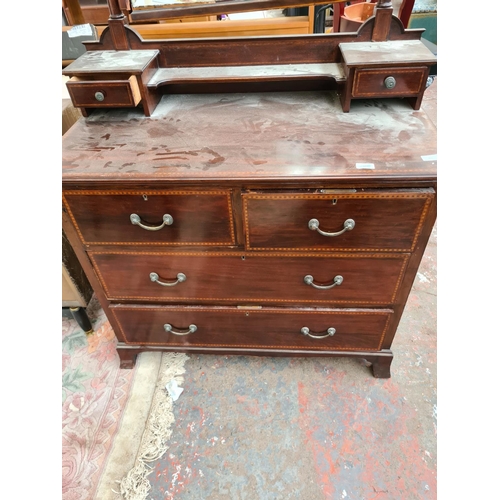 611 - An Edwardian inlaid mahogany dressing table with upper bevel edged mirror - measuring approx. 100cm ... 