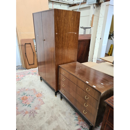 612 - A G Plan Librenza tola wood chest of four drawers and matching double wardrobe - chest of drawers me... 