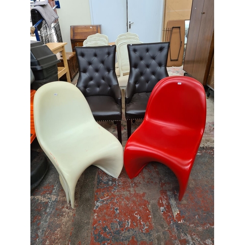 618 - Four Vitra Panton style plastic 'S' chairs to include two red and two white