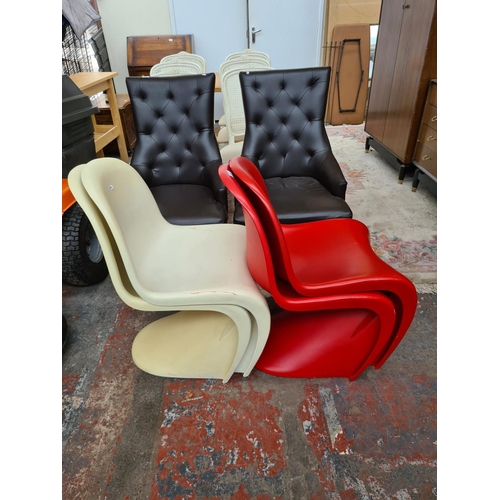 618 - Four Vitra Panton style plastic 'S' chairs to include two red and two white