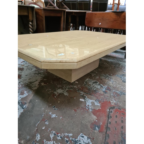 633 - A modern italian marble rectangular coffee table - measuring approx. 147cm in length, 97cm wide and ... 