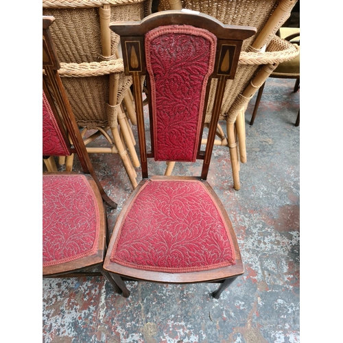 660 - Six Edwardian inlaid mahogany dining chairs to include two carvers (see condition report)