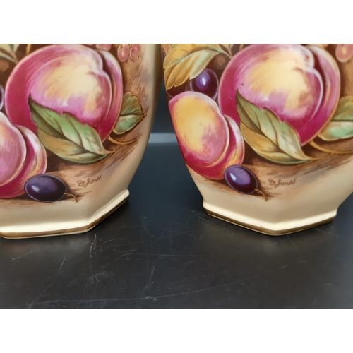 26 - A pair of Aynsley Orchard Gold hexagonal vases originally painted by D.Jones - measuring approx. 13c... 