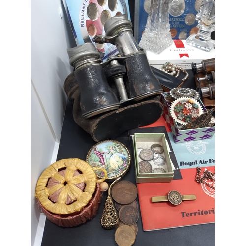 67 - A box containing various collectables and curios to include cut glass atomizers, cut glass perfume b... 