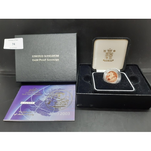 74 - A cased Royal Mint 2003 gold proof sovereign - limited edition no. 2371 of 15000, total weight 7.98 ... 