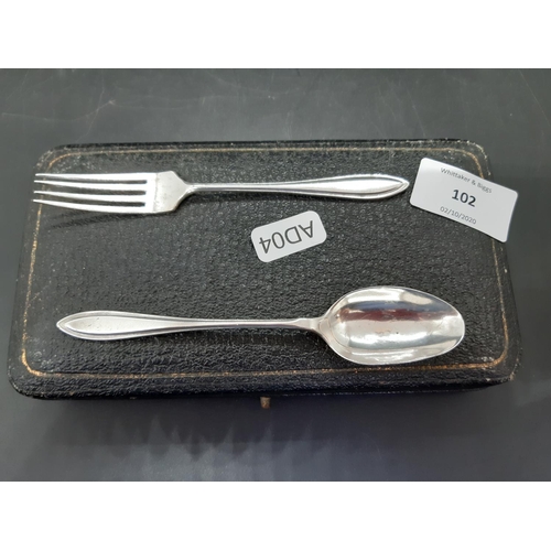 102 - A cased hallmarked Birmingham silver fork and spoon set by William Suckling dated 1923