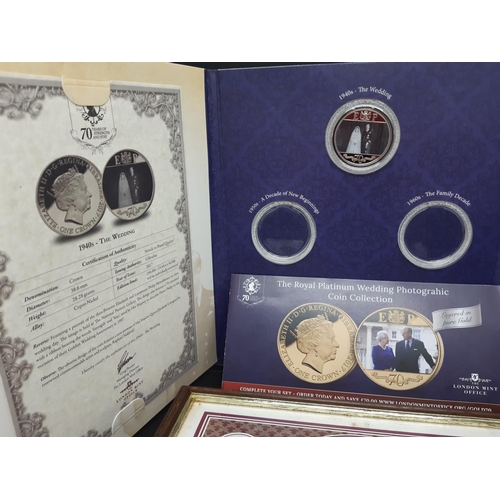 145A - A collection of coins to include a framed Royal wedding coin collection dated 1981, 2003 Jubilee £5 ... 