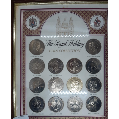 145A - A collection of coins to include a framed Royal wedding coin collection dated 1981, 2003 Jubilee £5 ... 