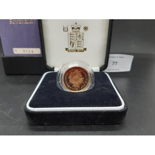 77 - A cased Royal Mint 2006 gold proof sovereign - No. 3124 of 12500, weight 7.98 grams