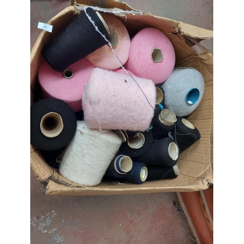 704 - A large cardboard box containing cotton and wool reels