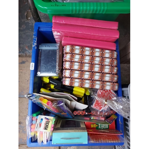 853 - Three boxes of stationary items to include ball point pens, felt tips, drawing pins, paper clips etc... 