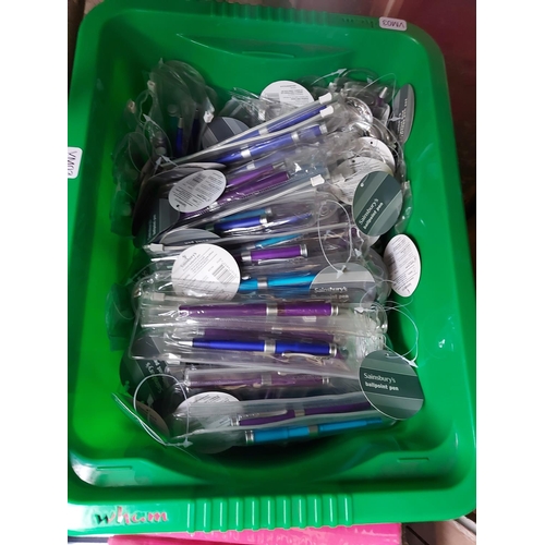 853 - Three boxes of stationary items to include ball point pens, felt tips, drawing pins, paper clips etc... 