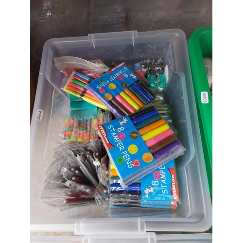 854 - Four boxes of stationary items to include ballpoint pens, felt tips, pencil leads etc.